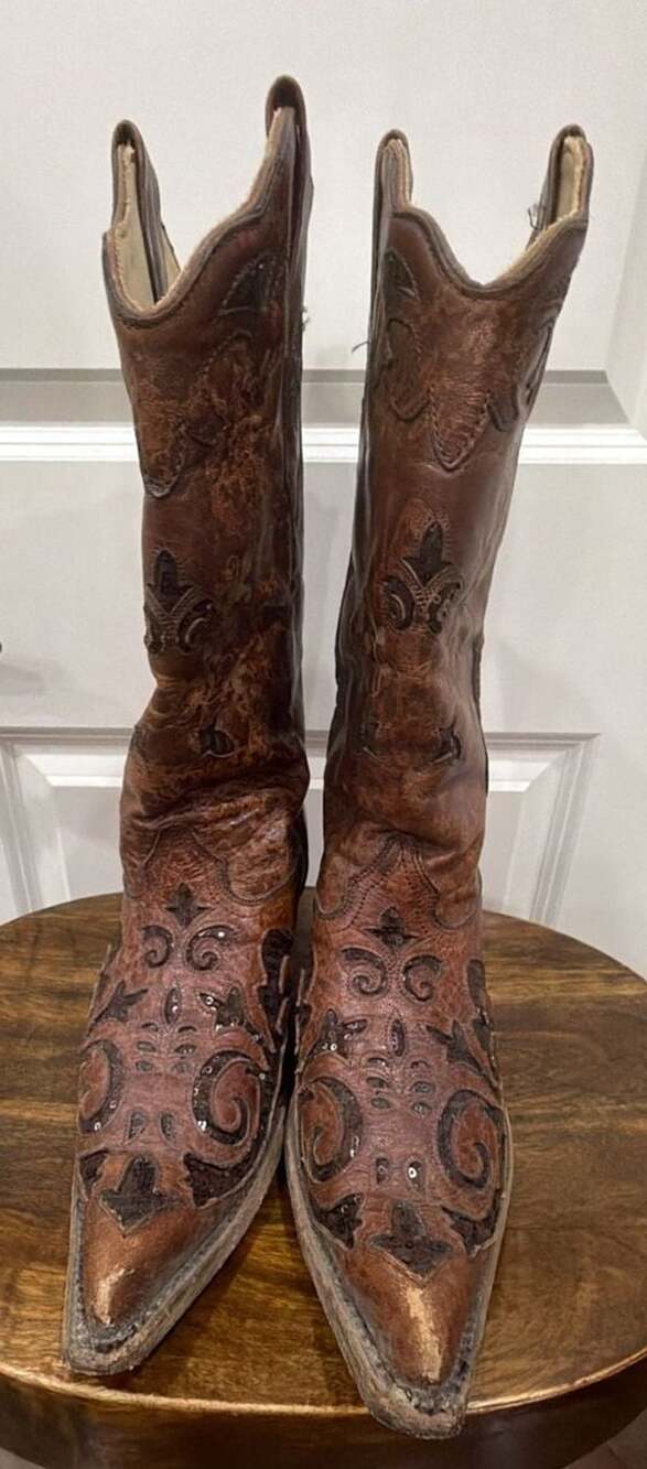 Corral Western Boots Brown Distressed Leather Sequin